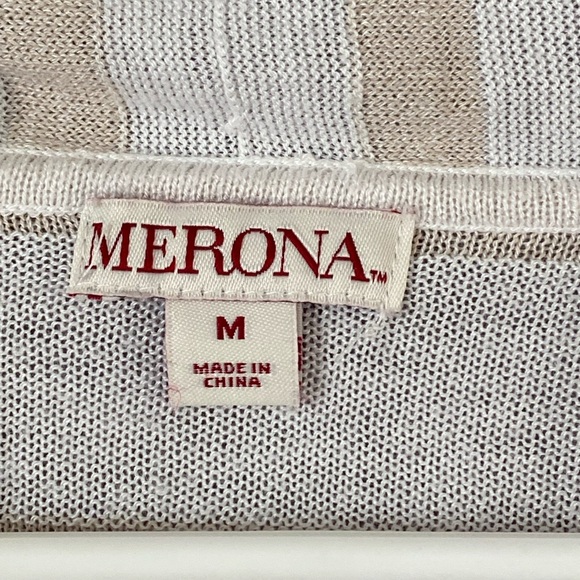 White and tan striped long cardigan size M - Picture 3 of 6